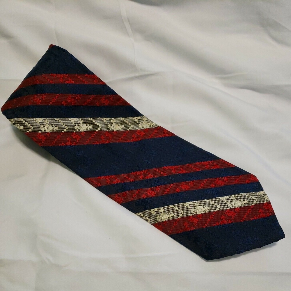 Wilson's Neck Tie Men's Red White Blue Striped Color Block Kipper Embroidered
